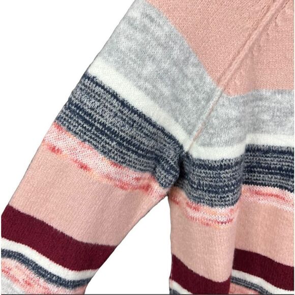 Caslon Sweater Pink Rocking Stripe Crew Neck Wide Ribbed Hem Side Slits Medium - Picture 5 of 15